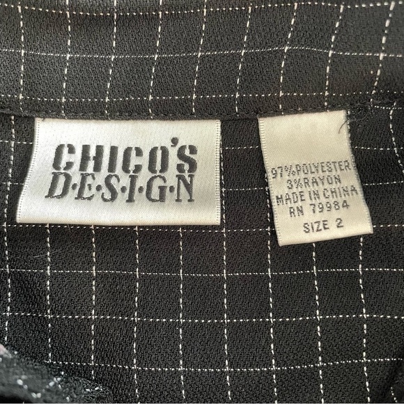 Vintage Chicos Black White Windowpane 3/4 Sleeve Button Front Shirt Size 2 Large - Picture 3 of 5